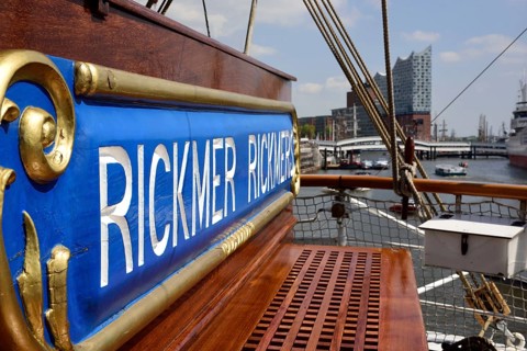 Hamburg, windjammer Rickmer Rickmers, name plate, Elbe Philharmonic Hall