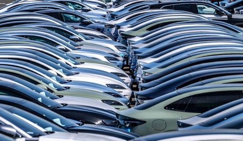 Storage area for new cars in the port of Vlissingen-Oost, vehicles are temporarily stored on over