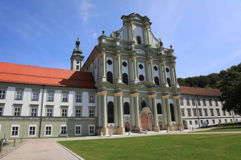 Facade of the Cistercian Abbey Church Fürstenfeld in Fürstenfeldbruck, Upper Bavaria, Bavaria,