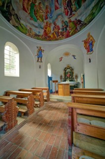 Lake chapel Maria am See, interior view, Obernberger See, mountain lake, landscape of the Stubai