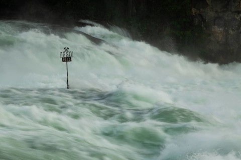 Rapids with an extreme amount of water in the Rhine Falls, Schaffhausen
