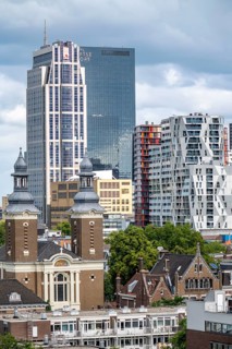The skyline of Rotterdam, city centre, buildings around the Delftse Poort, Netherlands