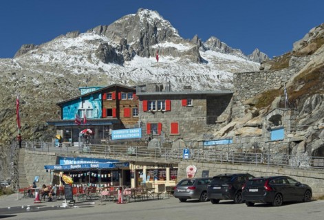Entrance to the ice grotto in the Rhone Glacier, Furka Pass, Belvédère, Obergoms, Valais,