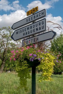 Signposts to various places, Alsace, Bas-Rhin, Grand Est, France, Europe