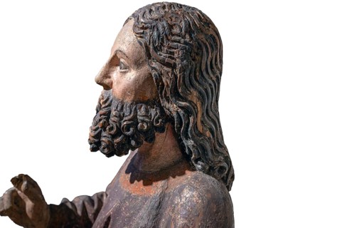 Head of Jesus, around 1470, on a white background, only the body of Jesus remains of the palm