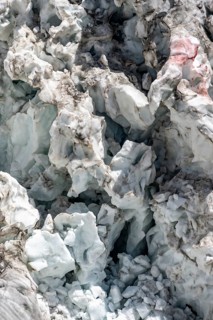 Glacier ice with crevasses, La Jonction, Chamonix, Haute-Savoie, France, Europe