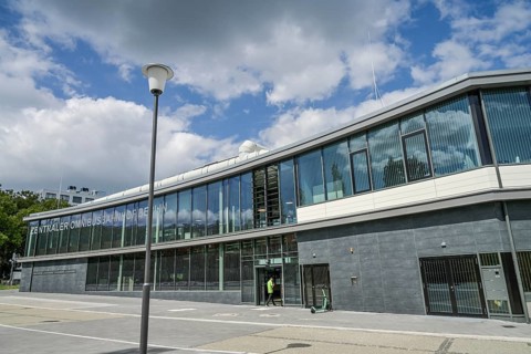 Entrance building, Central Bus Station, Messedamm, Westend, Charlottenburg, Berlin, Germany, Europe