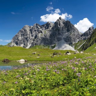 Eissee, Oytal, behind it Großer Wilder, 2379m, Hochvogel- and Rosszahngruppe, Allgäu Alps, Allgäu,