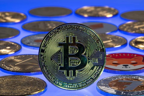 Bitcoin and various cryptocurrencies, symbol coins, optical placeholder for the digital currency,