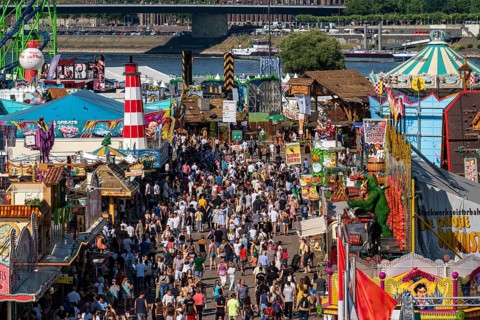 The Rhine Fair in Düsseldorf, in the Rhine meadows in the Oberkassel district, on the Rhine, North