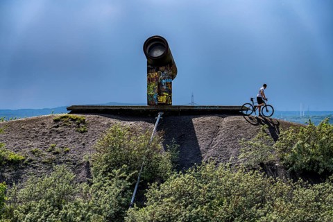 Rungenberg spoil tip in the Buer district, Night Sign light installation, Gelsenkirchen, North