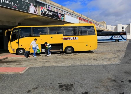 Coaches at bus station, Plasencia, Caceres province, Extremadura, Spain, Europe
