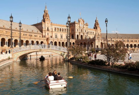 The Plaza de España, Seville, Spain built in 1928 for the Ibero-American Exposition of 1929. It is