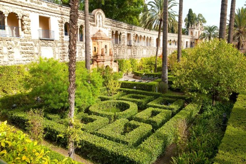 Gardens of the Alcazar palaces, Seville, Spain, Europe