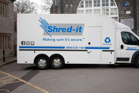 Shred-it paper secure recycling vehicle, Somerset, England, United Kingdom, Europe