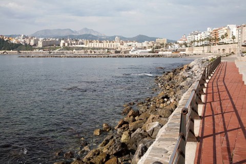 Sandy beach Calle Independencia, Ceuta, Spanish territory in north Africa, Spain, Europe
