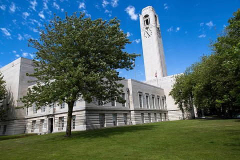 Tower of Brangwyn Hall, Guildhall, Swansea, West Glamorgan, South Wales, UK