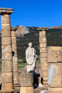 Statue of Emperor Trajan in the forum, Baelo Claudia Roman site, Cadiz Province, Spain, Europe