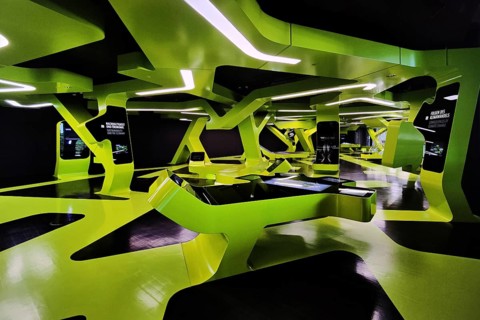 Futuristic exhibition Level Green with three-dimensional network, Autostadt, Wolfsburg, Lower