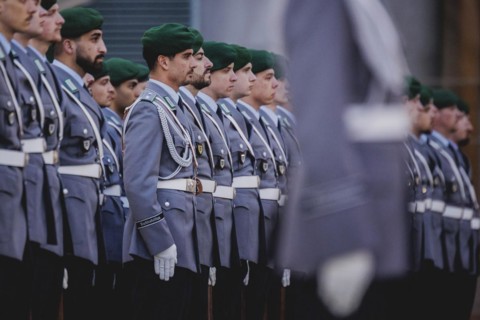 Soldiers from the Bundeswehr Guard Battalion, photographed during a reception with military honours