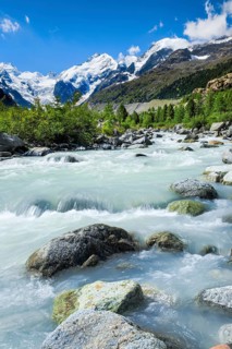 Morteratsch Valley, Piz Palue, 3905 m, Piz Bernina, 4049 m, Biancograt, Morteratsch Glacier,