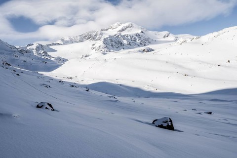 Snow-covered mountain landscape, mountain peak Monte Cevedale and glacier Zufallferner, Ortler