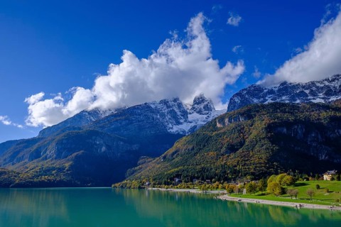 Molveno Lake, Lago di Molveno, Trentino, Italy, Europe