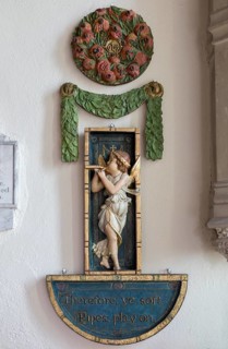 Painted plaster angels in village parish church of Saint Michael, Wilsford cum Lake, Wiltshire,