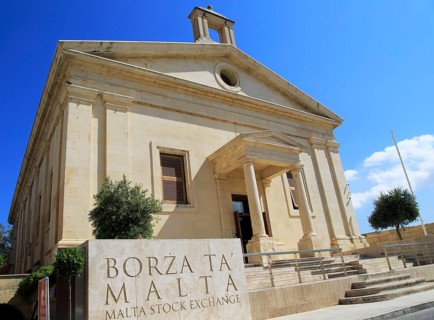Stock Exchange building in former Garrison Chapel, Castille Square, Valletta, Malta, Europe