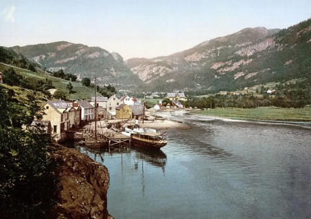 Eide Hardanger from the south, Hardangerfjord, Norway, View from 1885, Historical, digitally