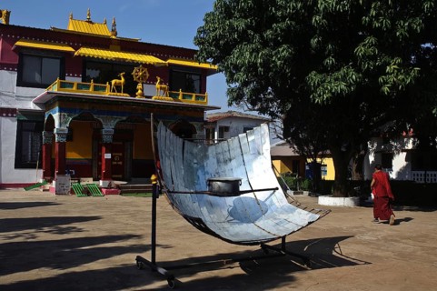 Solar panel used for cooking in a tibetan monastery at Mainpat, Chhattisgarh, India, Asia