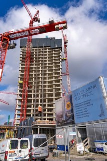 Shell of the Elbtower construction project, the architectural completion of Hafencity Hamburg, in