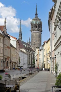 Tower of the All Saint Church or Castle Church, Luther City Wittenberg, Saxony Anhalt, Germany,