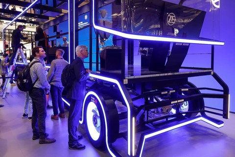 Light installation in the shape of a truck lights up at the ZF Friedrichshafen AG stand, IAA