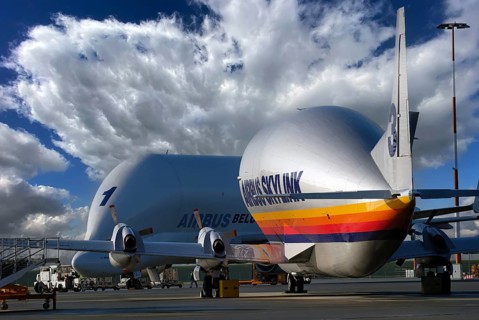 Transport aircraft Beluga in Hamburg Finkenwerder, Super Guppy, old, new, Europe, Germany, Hamburg,