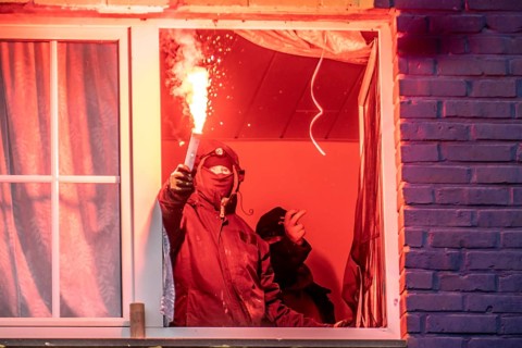 2nd day of the eviction of the Lützerath hamlet, occupied buildings of the former farm, by climate