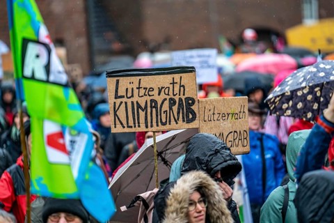 Demonstration against the demolition of the lignite village of Lützerath, from the village of
