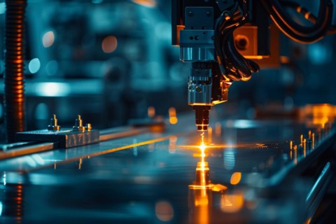 Close up of automated industrial laser cutting material. KI generiert, generiert, AI generated