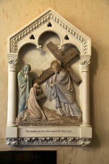The women of Jerusalem mourn for Our Lord, stations of the cross, Ufford church, Suffolk, England,
