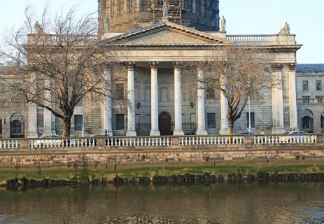 Classical frontage of Four Courts building, Inns Quay, Dublin, Ireland, Republic of Ireland