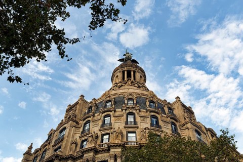 Modernist building, former headquarters of La Union y el Fenix, ornate façade, Passeig de Gracia,