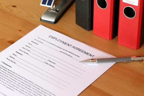 Blank form of an employment contract in English