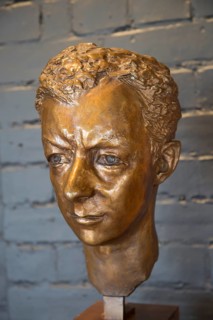 Bronze head sculpture of Benjamin Britten by Georg Ehrlich 1951, Snape Maltings, Suffolk, England,