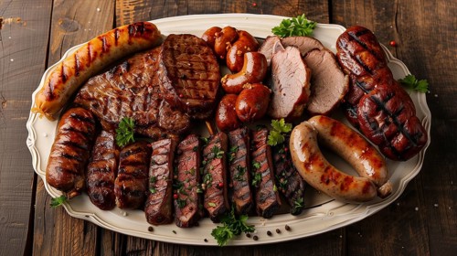 All meat platter overhead. generative AI, AI generated