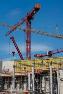 Construction site, at the Cologne Trade Fair Centre, new building, construction cranes, walls,
