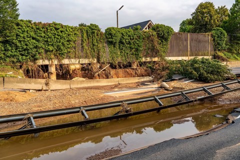 Flood on the Erft, here the federal road B265 destroyed by the water, Erftstadt, North