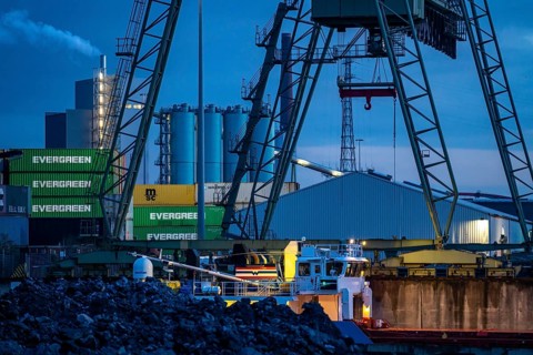Port of Duisburg, outer harbour, container handling at the Parllelnhafen, Duisburg, North