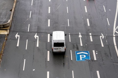 City centre road, 5 lanes at a traffic light junction, for different directions of travel, North