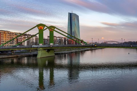 The building of the European Central Bank, ECB, on the Main, Flößerbrücke, in Frankfurt, Hesse,