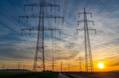 Extra-high-voltage lines, 380 KV, power line, the electricity comes from the Rhenish lignite mining